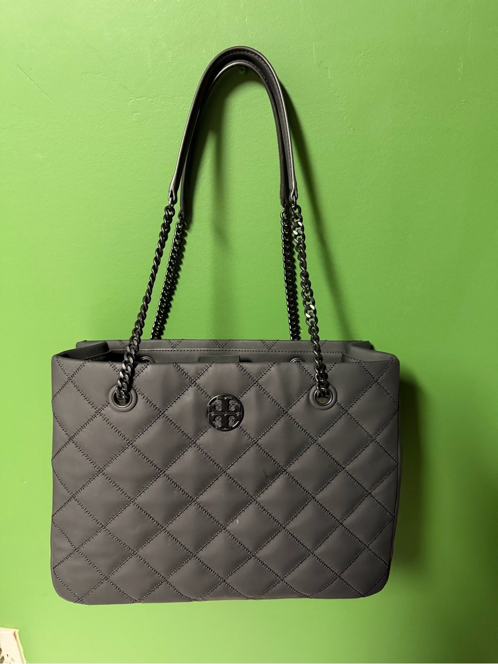 Tory Burch Quilted Black Shoulder Bag with Chain Straps
